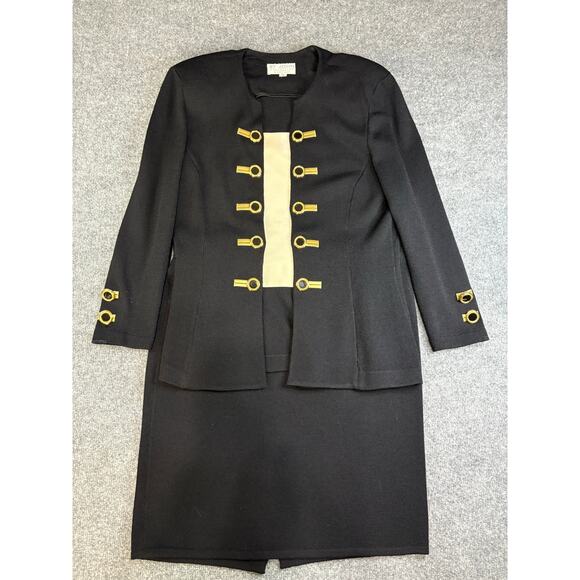 St. John Collection Jackets & Blazers - Rare St John Collection Marie Gray 2 pc Knit Suit Jacket Skirt Sz 14 Black Gold